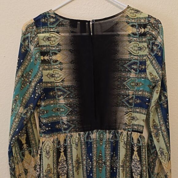 Anthropologie Petticoat Alley Womens Size M Print Dress Bohemian Sheer Peasant - Picture 3 of 7